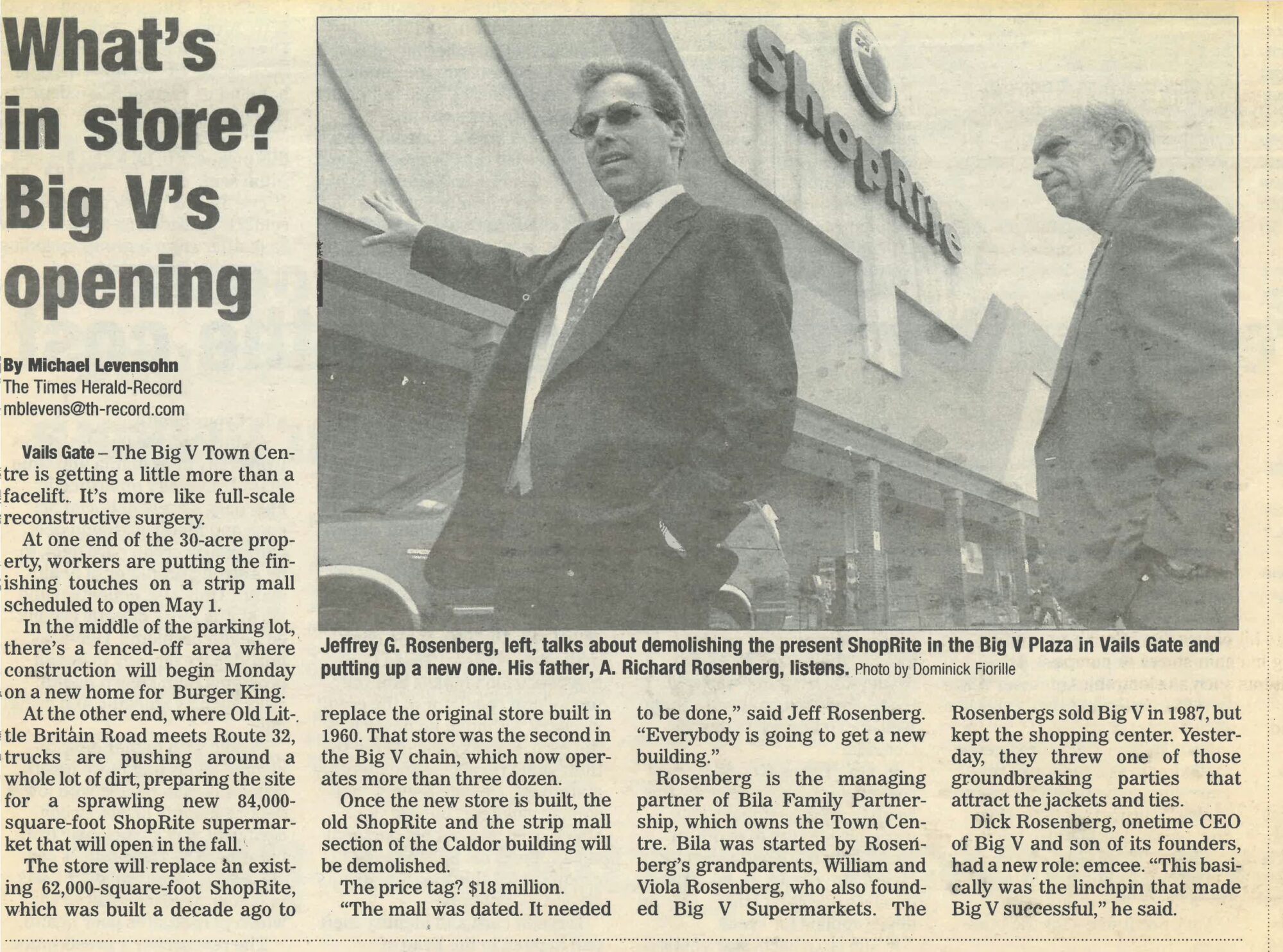 Jeff Rosenberg with his father in article about redevelopment of Vails Gate